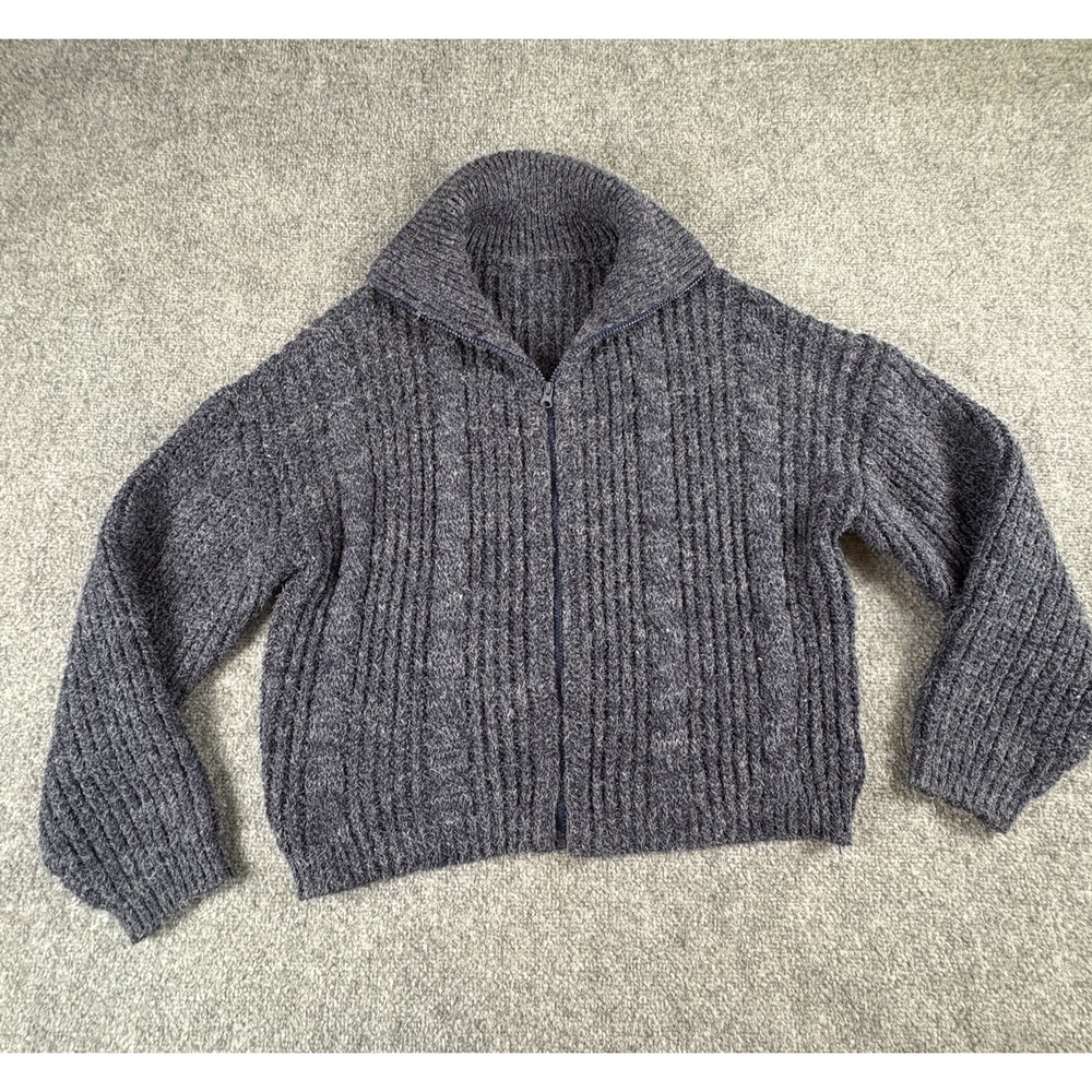 Dazy-Less Cardigan Sweater Women's M Blue Zip Chunky Funnel Neck Cozy Nordic Ski